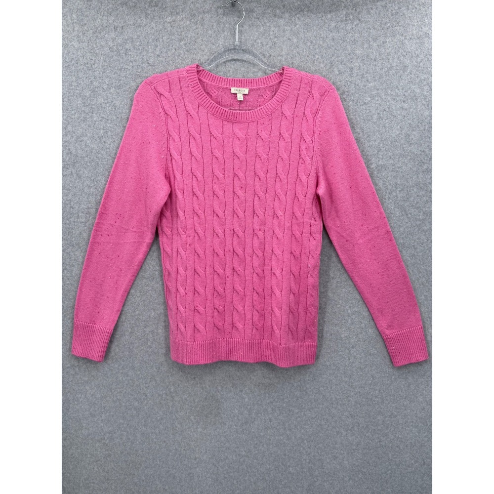 Talbots Sweater Women‎ S Pink Cable Knit Confetti Fleck Crew Neck Long Sleeve